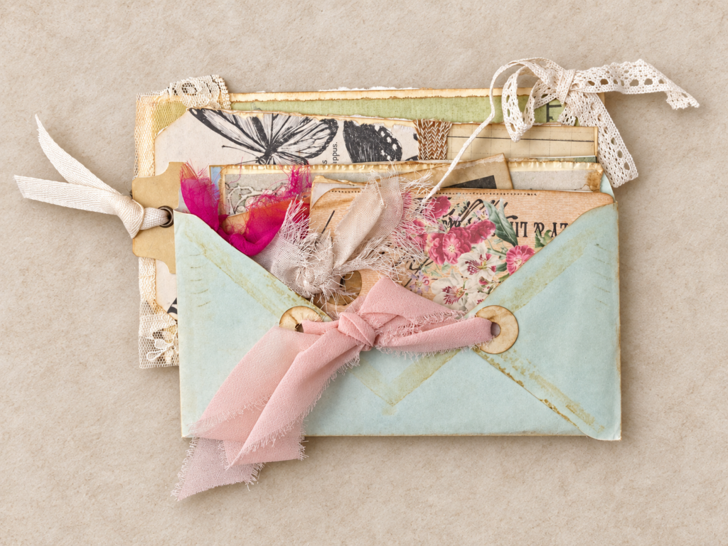 Handmade Vintage-Inspired Ephemera Set with Collaged Tags, Cards and Decorative Envelope